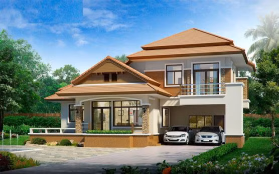 Nhà một tầng có gara ô tô với không gian tươi mát bao quanh. Ảnh: Khonggiannhadep24h.