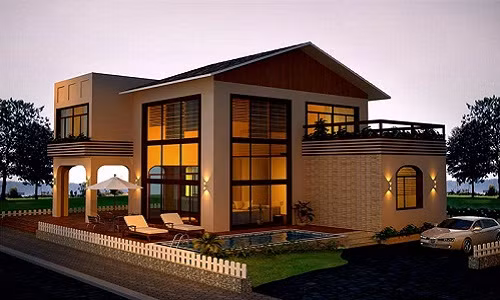  Biệt thự phong cách Nhật Bản được xây 2 tầng bằng tường gạch. Chất liệu kính được sử dụng phần lớn để lấy ánh sáng cho căn phòng. Ảnh: Thietkenoithat.