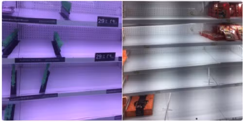 Quầy thực phẩm hết hàng. Ảnh: Middleeasteye.