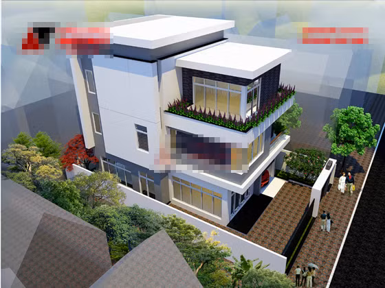 Ngoại thất sử dụng các tông màu sáng như trắng, sữa, vàng nhạt để không gian nhà 3 tầng thêm mở rộng. Ảnh: Angcovat.