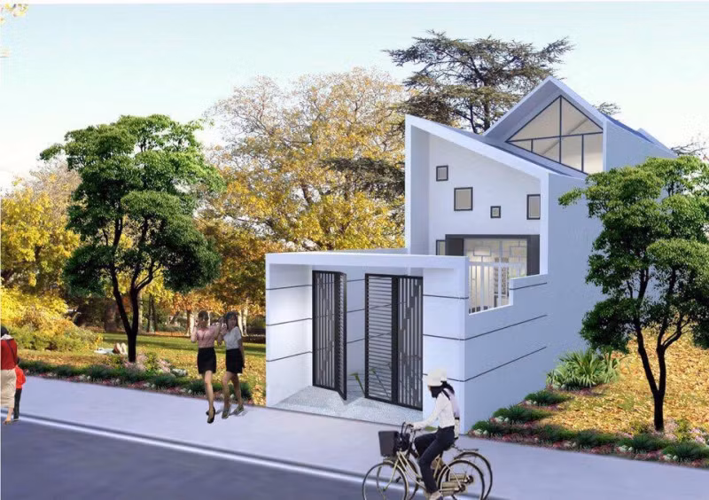 Mái nhà gấp khúc làm nên nét độc đáo riêng của công trình. Ảnh: Nhadatnhanh.