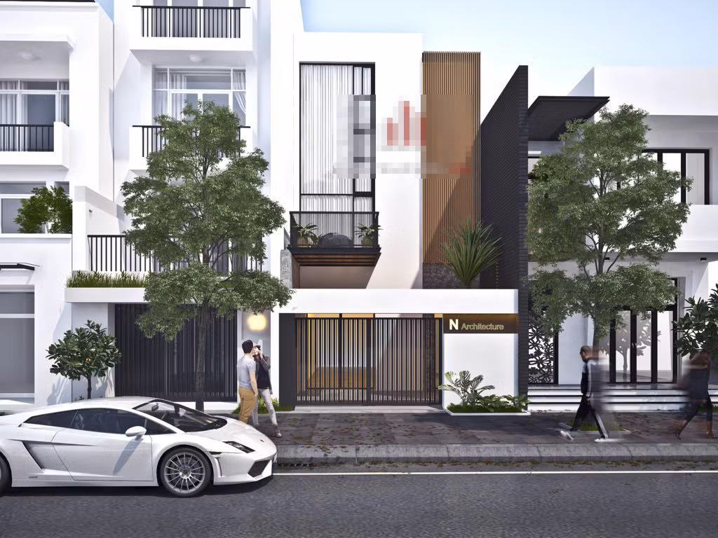 Mặt tiền ngôi nhà được cấu tạo từ nhiều vật liệu khác nhau tạo nên sự pha trộn thú vị. Gạch đá trắng, cửa kính và gỗ đảm bảo kiến trúc luôn hợp thời và hiện đại. Ảnh: Kientrucmoi.