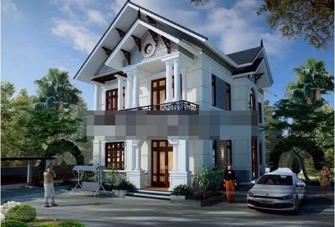 Nhà mái dốc kết hợp sân vườn với lối đi thông thoáng, bố trí cây xanh. Ảnh: Thietkenhadepmoi.