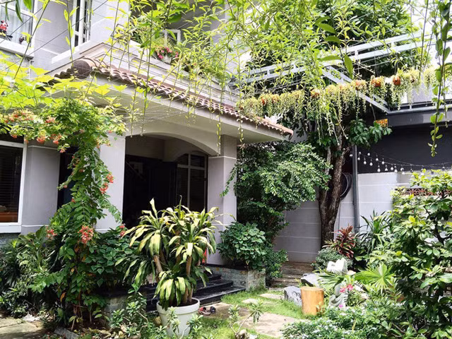 Bao quanh căn biệt thự là khu vườn rộng với rất nhiều cây xanh.