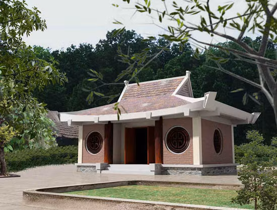 Mẫu thiết kế nhà thờ họ kiểu dáng 4 mái giống kiến trúc mái của đình chùa. Ảnh: Thietkethicongnhadep.