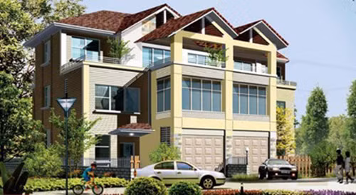 Công trình là sự kết hợp của hai biệt thự. Tuy nhiên, nhìn từ bên ngoài thì loại biệt thự không khác gì một biệt thự. Ảnh: Homdy.