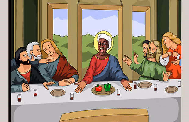  Yeezus: Bức hội họa này của họa sĩ có tài khoản Jim'll Paint It trên Tumblr và được nhại theo tranh Bữa ăn tối cuối cùng của Leonardo da Vinci.