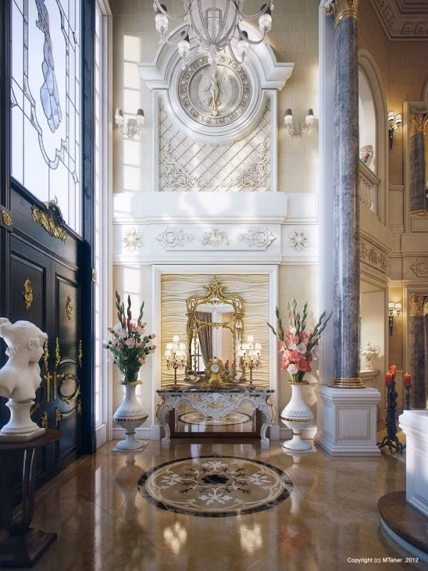 Rất nhiều nội thất trong biệt thự được chạm khắc bằng vàng đắt đỏ. Ảnh: Home-designing.