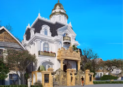 Biệt thự kiểu Pháp 3.5 tầng nổi bật với gam màu trắng nhẹ nhàng. Mái chóp vươn cao uy nghi thể hiện đẳng cấp của ngôi nhà. Ảnh: Acihome.