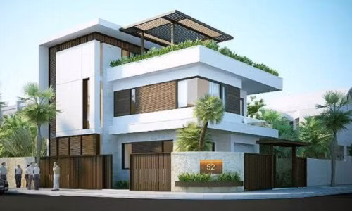 Thiết kế biệt thự phong cách hiện châu Âu có mái bằng và sân thượng rộng rãi. Ảnh: Xaydungkienan.