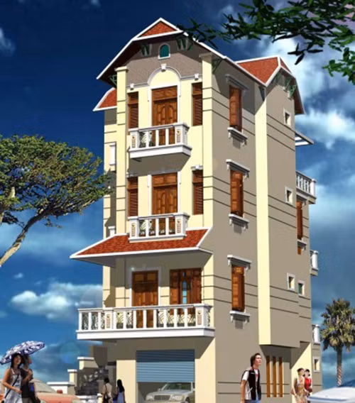 Kiến trúc mái thái hiện đại cùng màu sơn ngoại thất hài hòa là điểm nhấn nổi bật của ngôi nhà. Ảnh: Thietkethicongnhadep.