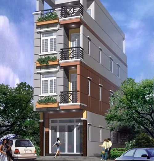 Điểm nhấn của ngôi nhà nằm ở ban công cây xanh từ tầng 2 đến tầng 4. Ảnh: Nhabinhduong.