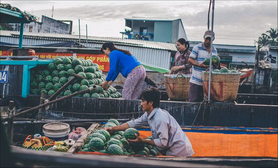 Chợ nổi Cái Răng (Cần Thơ) là nơi tập trung buôn bán các loại trái cây, đặc sản của vùng đồng bằng sông Cửu Long. Chợ Cái Răng thường họp khá sớm, từ lúc tờ mờ sáng và đến khoảng 8-9h thì vãn. Khách tham quan nên đi vào khoảng 7-8h vì đó là lúc chợ đông đúc và nhộn nhịp nhất. Ảnh: Trần Thanh Duy.