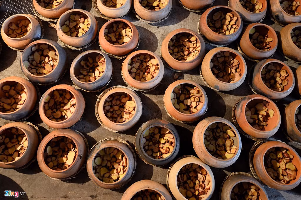 Anh Bá Dũng (con trai ông Sản và bà Thìn) cho biết những chiếc niêu đất này được mua từ huyện Thanh Chương (Nghệ An) về, giá 35.000 đồng/chiếc. Trước khi xếp các khúc cá vào, riềng và gừng được đặt lót trước ở dưới đáy.