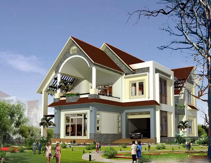  Biệt thự 2 tầng mái thái dẫn đầu xu hướng kiến trúc 2017 bởi nhiều ưu điểm vượt trội như chống nóng hiệu quả, thoát nước tốt và có tính thẩm mỹ cao. Ảnh: Thanglongarc.