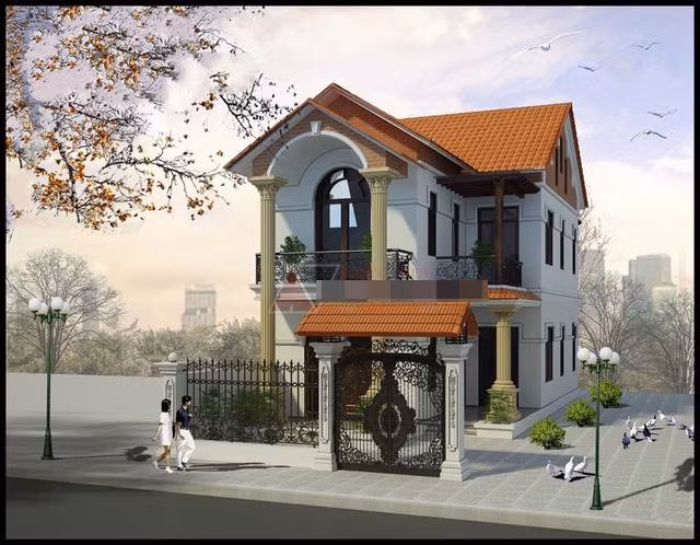 Biệt thự mini kiểu Pháp đẹp cách tân với mái ngói đỏ tươi. Ảnh: Thietkenhadepmoi.