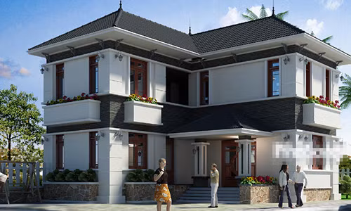 Thiết kế biệt thự vườn 2 tầng chữ L theo kiến trúc châu Âu. Diện tích xây nhỏ 90m2 giúp gia chủ tiết kiệm chi phí xây dựng. Tổng mức đầu tư khoảng 990 triệu đồng. Ảnh: Nhasang.