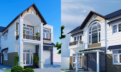 Nhà 2 tầng ấn tượng với mái ngói phong cách bán cổ điển. Ảnh: Thietkenhadep.