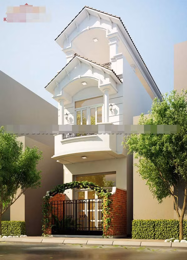 Thiết kế nhà bán cổ điển mang nét đặc trưng của kiến trúc Pháp kết hợp với phong cách nhà ống hiện đại. Ảnh: Kientrucnhaviet.