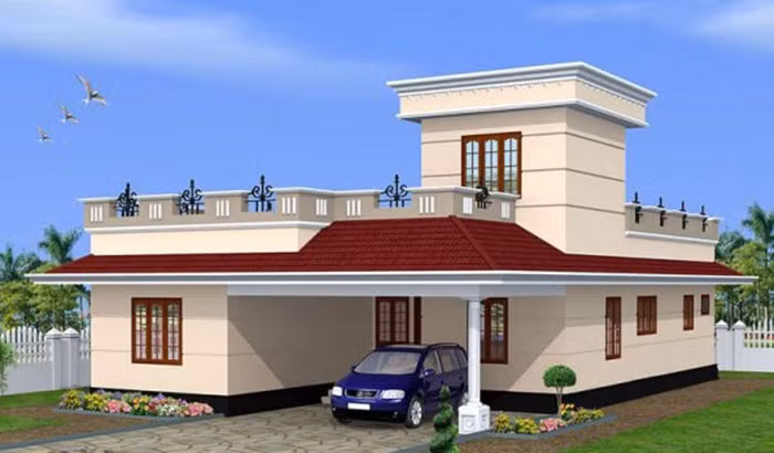 Mái ngói đỏ phía trước làm tăng vẻ đẹp mềm mại cho công trình. Ảnh: Datbinhduong.