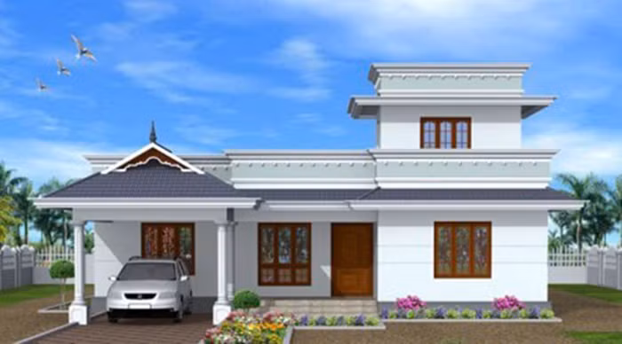 Nhà mái bằng kết hợp mái thái ở phần sảnh. Ảnh: Nhadepsang.