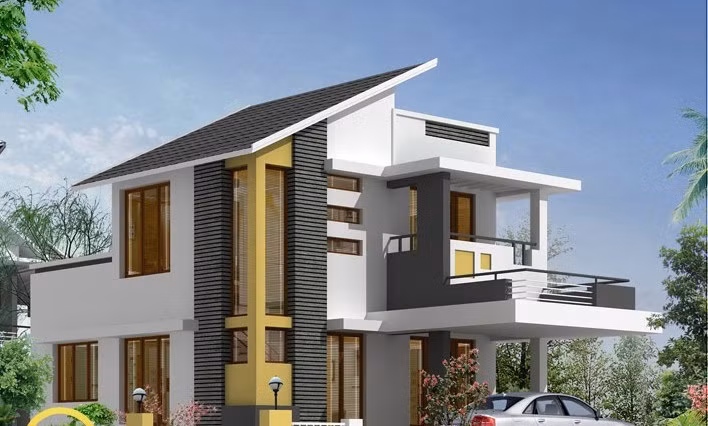 Nhà mái lệch phù hợp với những gia chủ yêu thích sự khác biệt, cá tính. Ảnh: Thietkethicongnhadep.