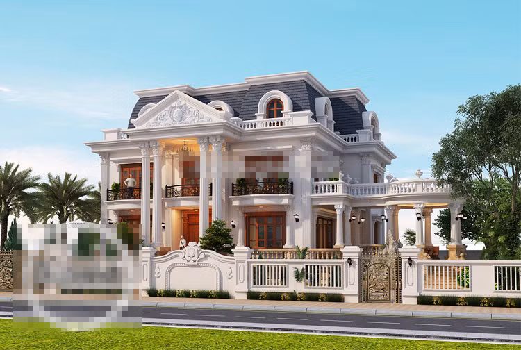 Biệt thự 3 tầng tân cổ điển sang trọng được thiết kế một tầng hầm phía dưới 3 tầng nổi để làm gara. Ảnh: Bataviet.