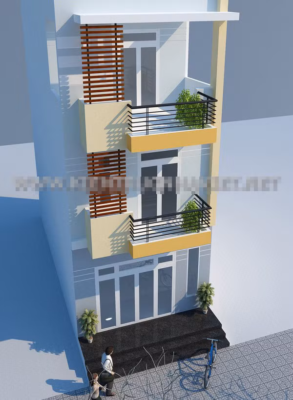 Diện tích đất 56m2 khá lý tưởng để xây dựng nhà ống 3 tầng với chi phí khoảng 600 triệu cho gia đình gồm 4 thành viên sinh sống. Gia chủ chừa 2m làm sân trước tạo sự thông thoáng và là chỗ để xe máy tiện lợi. Ảnh: Kientrucnhaviet.