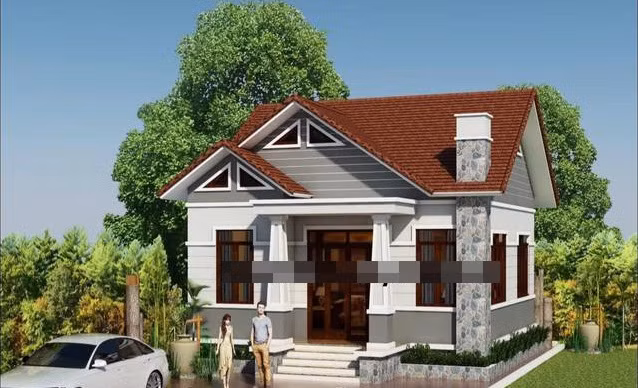 Nhà cấp 4 2 phòng ngủ có kinh phí từ 400 - 500 triệu đồng vì dùng kèo lợp mái tôn. Ảnh: Thietkenhadepmoi.