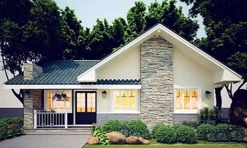  Nhà cấp 4 giả biệt thự mái cổ điển nhưng vẫn mang nét hiện đại với nhiều cửa sổ kính. Ảnh: House.