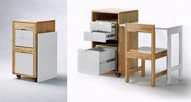  Nội thất thông minh là những sản phẩm đồ dùng nội thất được tích hợp nhiều chức năng có thể xếp gọn lại hoặc bố trí thêm ngăn chứa đồ lồng ghép vào trong sản phẩm vừa tiện lợi vừa tiết kiệm không gian sống. Ảnh: GoDownsize.