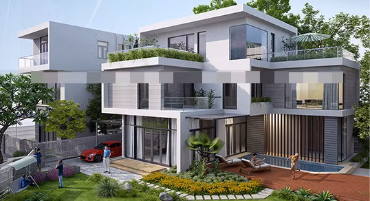 Thiết kế thông minh giúp căn biệt thự hiện đại có nhiều khoảng trống để trồng cây xanh. Ảnh: Houseland.