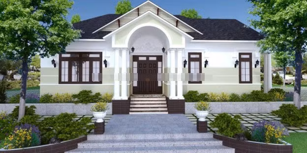 Đại sảnh được thiết kế rộng lớn và hài hòa với tổng thể không gian góp phần tôn lên sự sang trọng bề thế cho mẫu biệt thự 1 tầng kiểu Pháp. Ảnh: Vinhomemetri.