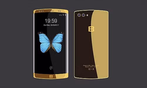 BPhone 2 ấn tượng với màu vàng bóng xa xỉ. Màn hình vô cực giống Galaxy S8. Ảnh: Fpt.