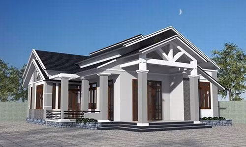 Nhà vườn cầu kỳ với thiết kế mái thái hiện đại kết hợp sân vườn tiểu cảnh. Ảnh: Thietkenhadepmoi.