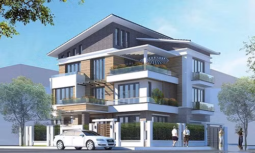 Mặt đứng của công trình sử dụng các vật liệu mới như kính, thép kết hợp bê tông giả gỗ làm điểm nhấn tạo cho công trình có bề ngoài hết sức đặc sắc. Ảnh: Kientrucdatviet.