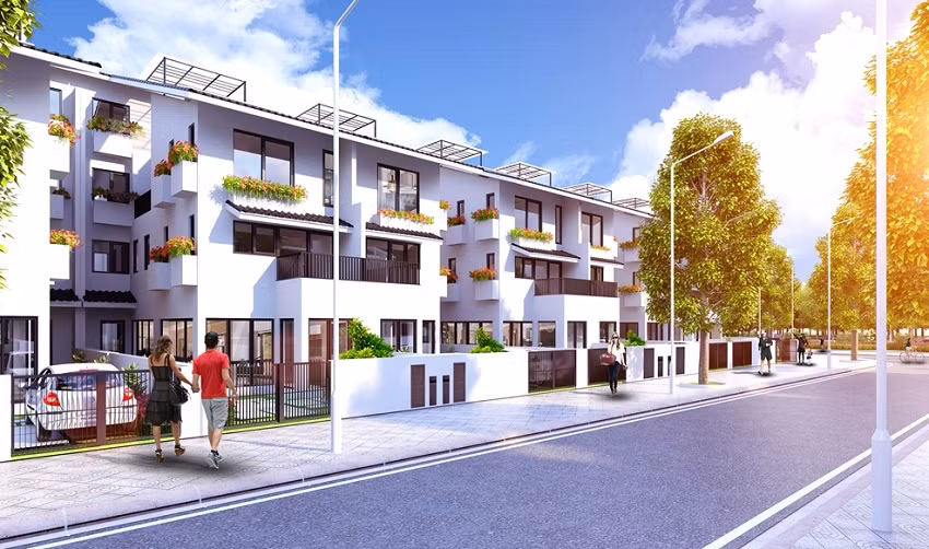 Sự kết hợp hài hòa về các yếu tố đường nét góc cạnh tạo nên một tổng thể đa sắc và hiện đại của căn biệt thự. Ảnh: Gamudacityhanoi.