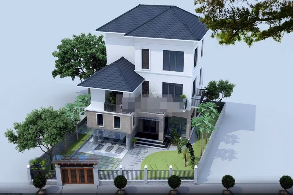 Chi tiết không quá cầu kỳ nhưng căn biệt thự không kém phần tinh tế khi mặt tiền có 2 khối, vuông góc với nhau tạo đường nét kiên cố khỏe khoắn. Ảnh: Kientrucnoithatacas.