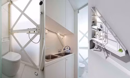 Tầng trên cùng thiết kế phòng ngủ đủ cho một người. Ảnh: Gizmodo.