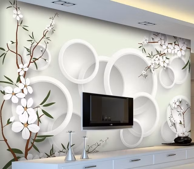 Ngôi nhà trở nên sáng đẹp và mát mắt nhờ mẫu giấy dán tường với tông màu kem hiện đại, tinh tế.