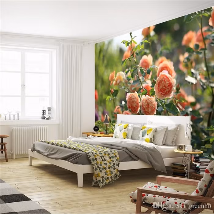 Một vườn hoa hồng khoe sắc rực rỡ đang làm sáng bừng phòng ngủ nhà bạn.