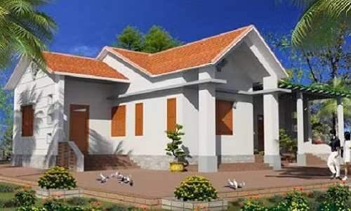  Nhà cấp 4 hình chữ L là loại hình kiến trúc nhà đang được xây dựng phổ biến ở các vùng quê Việt Nam. Ảnh: Bannhabinhduong.