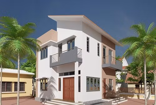 Thiết kế mái lệch tạo nên sự khác biệt và cách điệu so với những ngôi nhà khác. Mặt bằng tầng 1 được thiết kế với 1 phòng ngủ, phòng ăn và phòng bếp chung, nhà vệ sinh tầng 1 dùng chung. Ảnh: Thietkethicongnhadep.