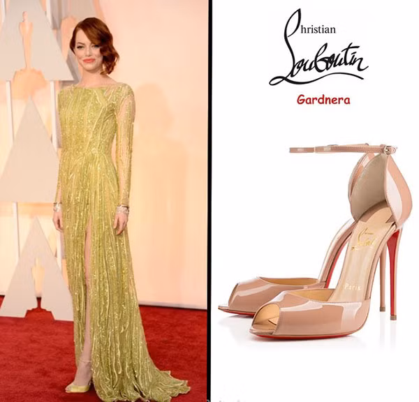 825 USD là giá của đôi giày Christian Louboutin, nữ diễn viên Emma Stone diện trong lễ trao giải Oscar 2015. Ảnh: DM.