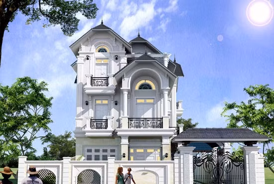 Ngôi biệt thự toát lên vẻ đẹp uy nghi nhờ sử dụng gam màu trắng làm chủ đạo, kết hợp với ban công, hàng rào và cổng sắt. Ảnh: Greenviet.