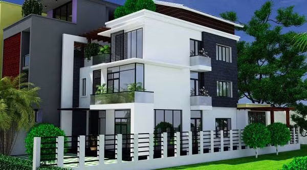 Biệt thự xây sát một bên, bên còn lại ưu tiên làm sân vườn, khoảng khoảng lưu thông cho căn nhà thoáng hơn. Ảnh: Thietkethicongnhadep.