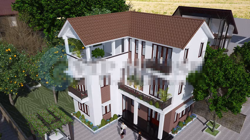 Ngôi nhà 3 tầng theo phong cách hiện đại với đường nét kiến trúc năng động, sân vườn hài hòa tạo không gian sống thông thoáng, thư thái. Ảnh: Viphouse.