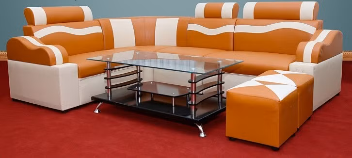 Sofa da với thiết kế sang trọng cùng đường cong lượn sóng mềm mại mang đến sự cuốn hút trong phòng khách. Ảnh: Amia.