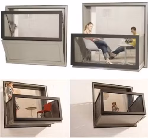 "Ban công cửa sổ" từng đoạt giải thưởng thiết kế vì tính tiện lợi của nó. Người dùng có thể chuyển đổi ban công thành cửa sổ hoặc ngược lại. Ảnh: Oddee.