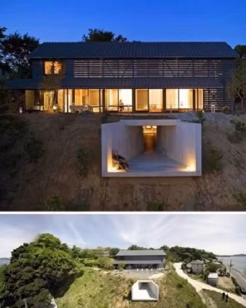 Thay vì được thiết kế trên những tòa nhà cao tầng, một kiến trúc sư Nhật Bản đã cho ra đời ban công độc đáo - dưới mặt đất. Nó được thiết kế theo phong cách hiện đại, nối liền với đường hầm của ngôi nhà. Ảnh: Oddee.